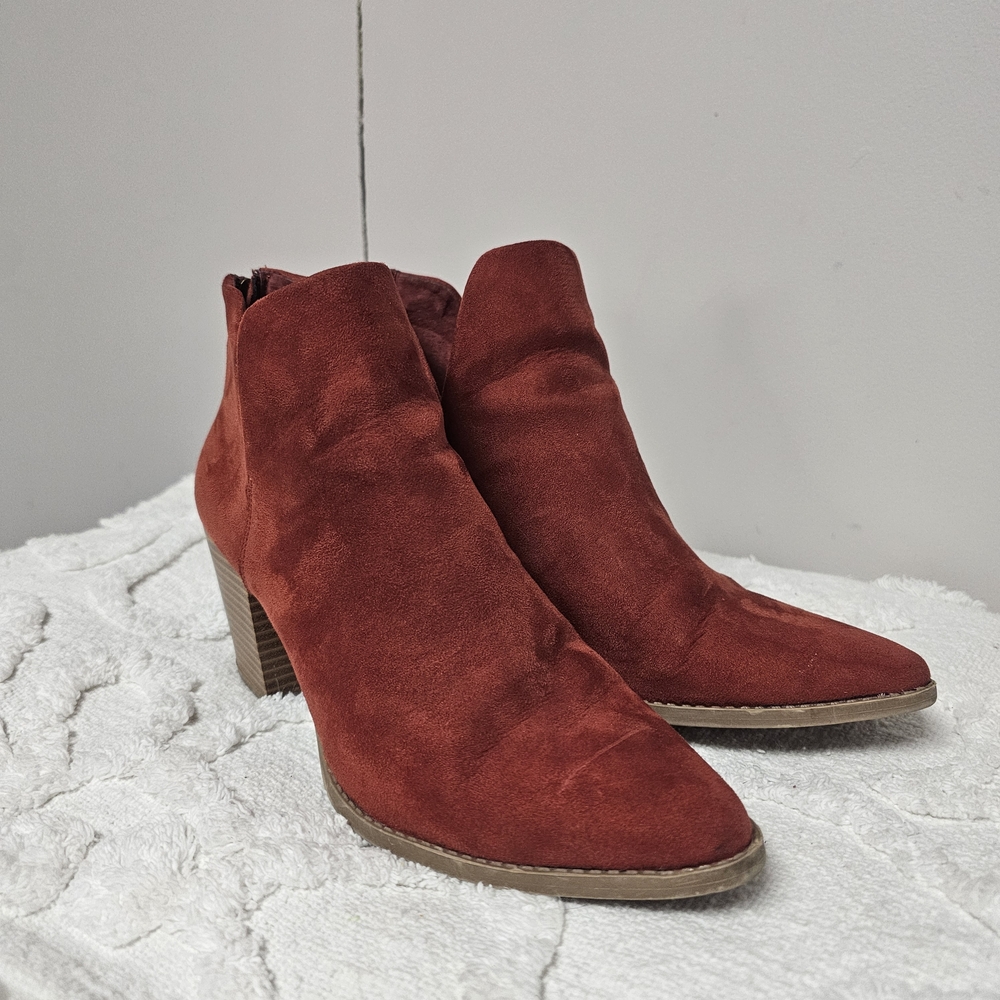 Sun + Stone Rust Orange Ankle Booties Fall Autumn Chic Pumpkin Size‎ 7